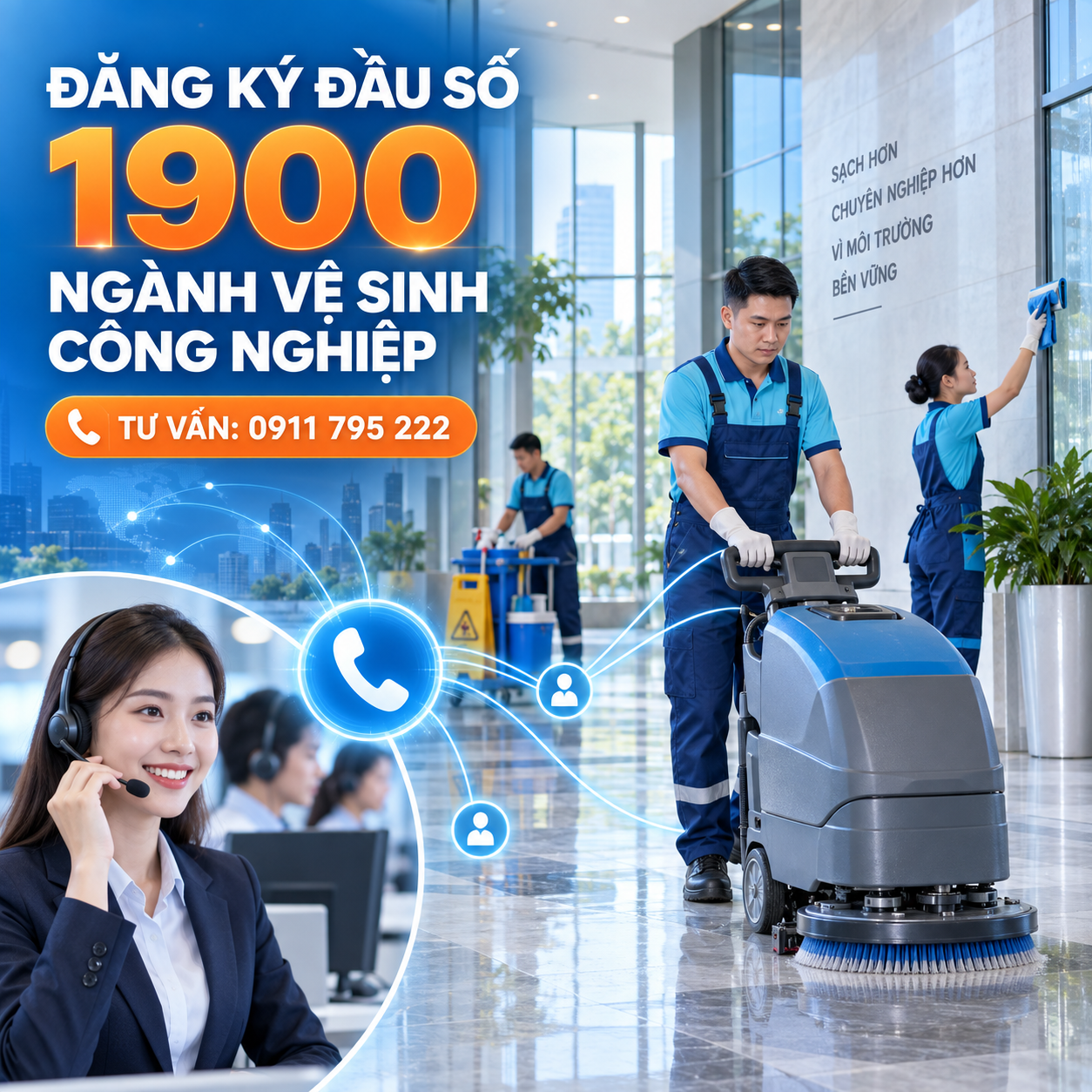 Đăng ký đầu số 1900 cho ngành vệ sinh công nghiệp